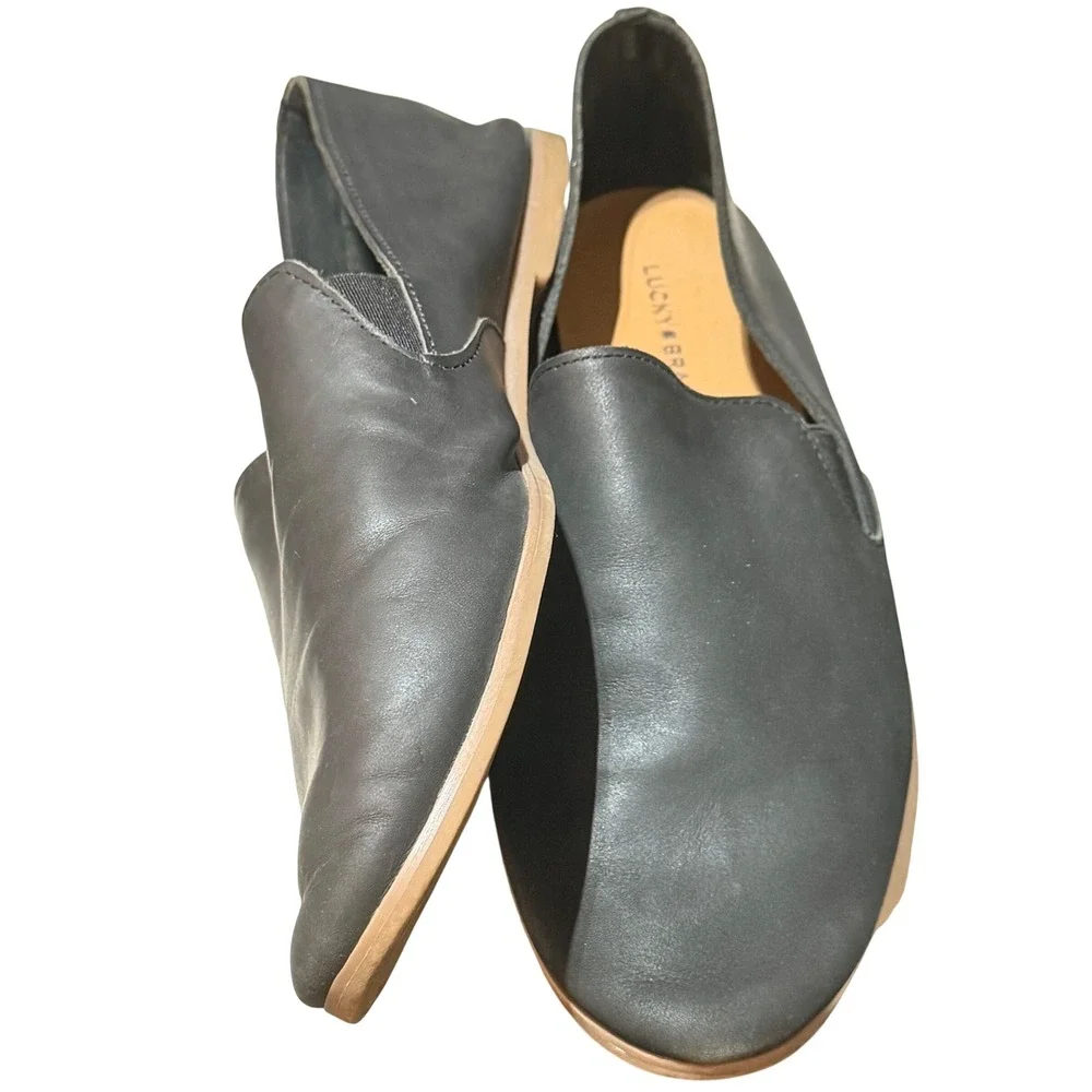 Lucky Brand Emmie Flat Shoes Womens 8.5 Black Leather Slip On Ballet Minimalist